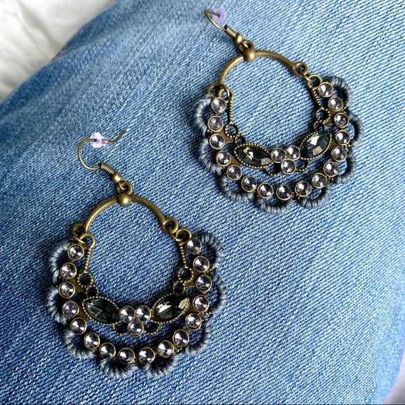 Crystal Crochet Antiqued Bronze Drop Earrings - Picture 6 of 8